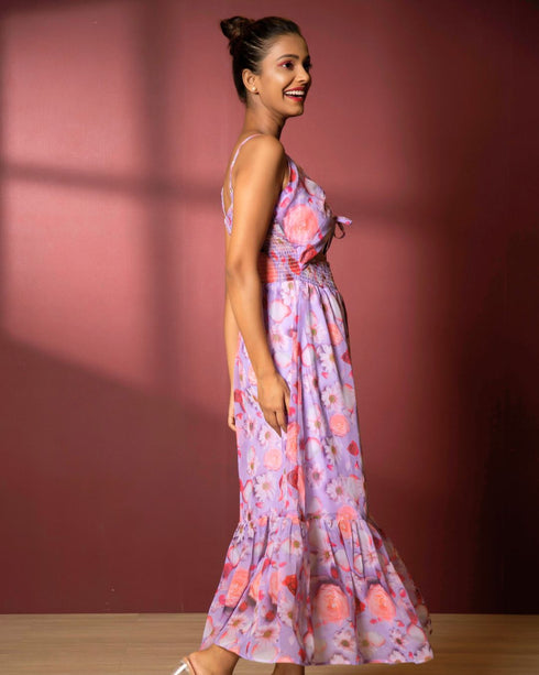 Women's Cut-Out A-Line Maxi Dress – Floral & Flowy