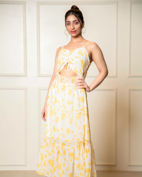 Women's Cut-Out A-Line Maxi Dress – Floral & Flowy