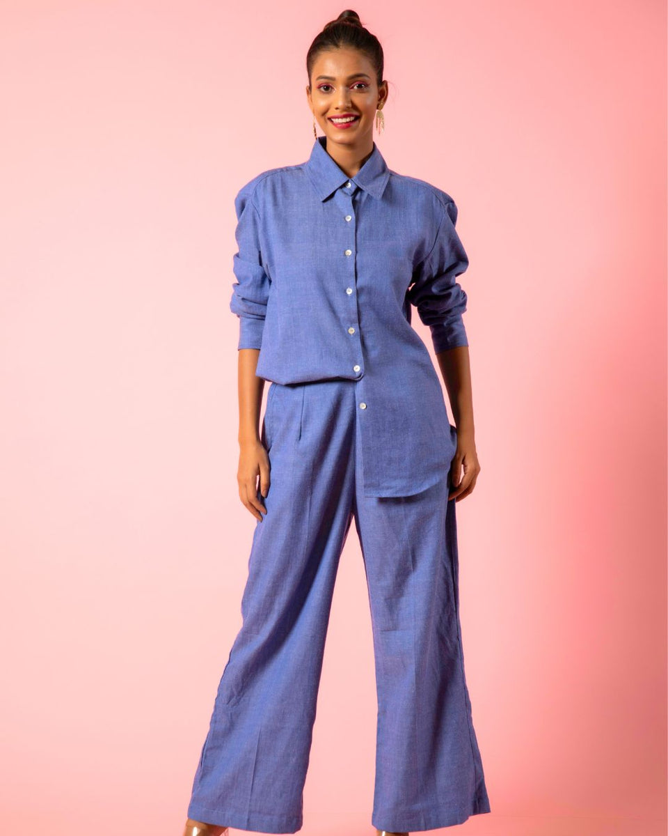 Cotton Two Piece Denim Blue Coord Set – Urban Sundari