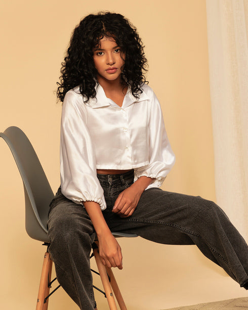 Satin Cropped Shirt for Women – Luxe & Trendy