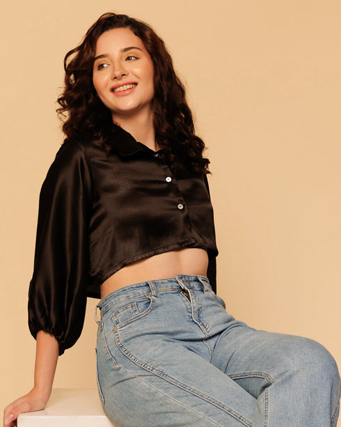 Chic Cropped Satin Shirt – Silky Smooth & Perfect for Day-to-Night Styling