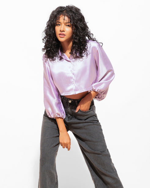 Satin Cropped Shirt for Women – Luxe & Trendy