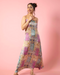 Printed Tie-Back Satin Maxi Dress