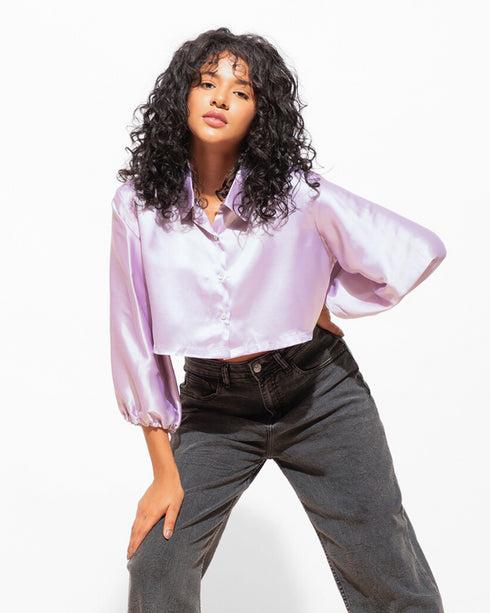 High-Shine Satin Cropped Shirt for Women