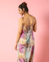 Printed Tie-Back Satin Maxi Dress