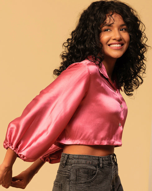 Silky Satin Crop Shirt – Versatile Staple for Day to Night Looks