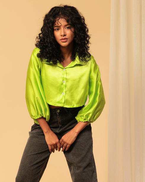 Luxe Satin Cropped Shirt – Sleek & Stylish Fit