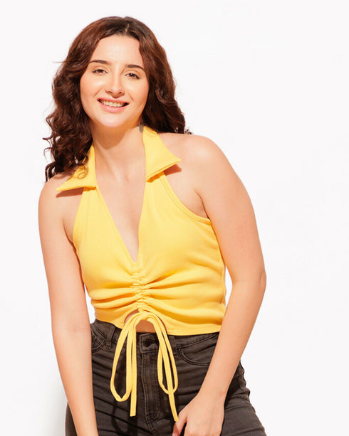 Chic Ribbed Halter Crop Top – Versatile Wardrobe Essential for Women