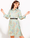 Satin Crepe Collar Buttoned Down Shirt Dress with Belt