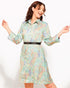 Satin Crepe Collar Buttoned Down Shirt Dress with Belt