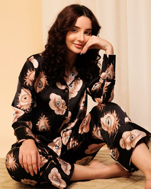 Printed Satin 2 Piece Night Co-ord Set – Soft & Stylish Sleepwear
