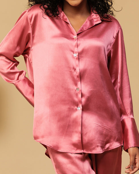 Satin Shirt with Straight Pants 2 Piece Coord Set