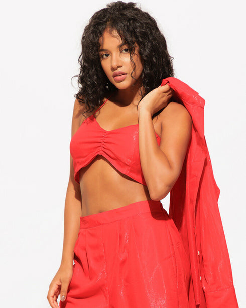 Three Piece Shimmer Co-ord Set – Bralette, Shirt & Pants