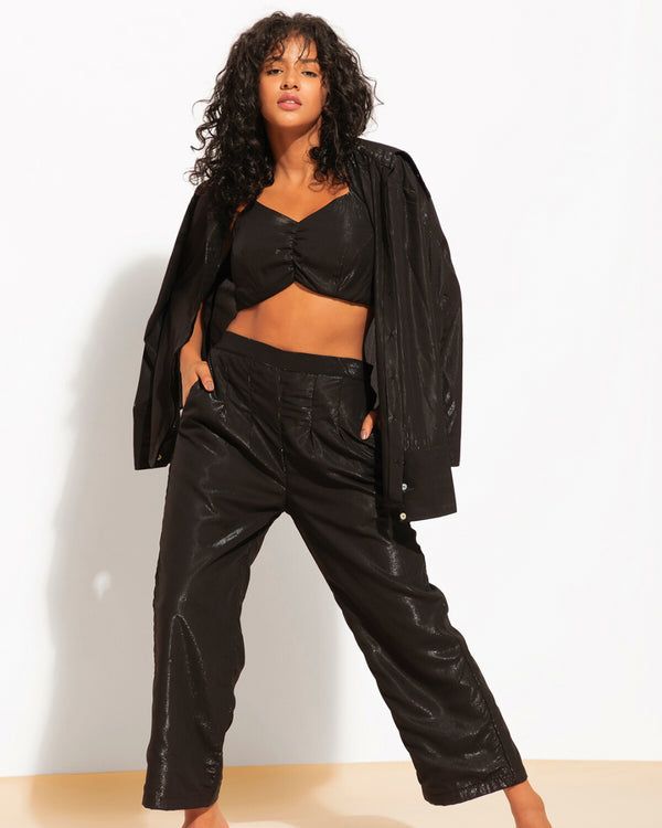 3 Piece Shimmer Co-ord Set – Bralette, Shirt & Pants Combo