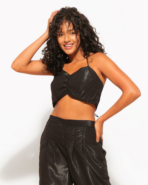 Three Piece Shimmer Co-ord Set – Bralette, Shirt & Pants