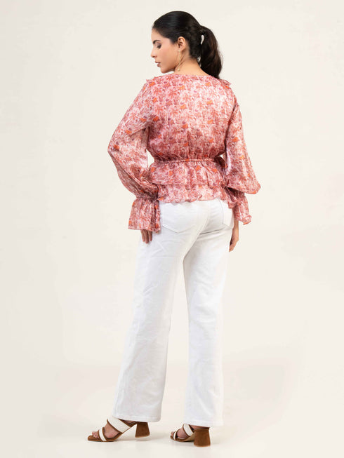 Women Fandi Bell Sleeves Peplum Top