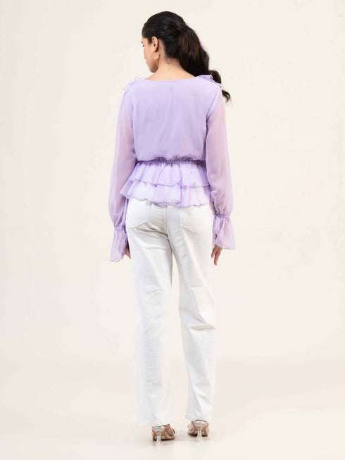 Women Fandi Bell Sleeves Peplum Top