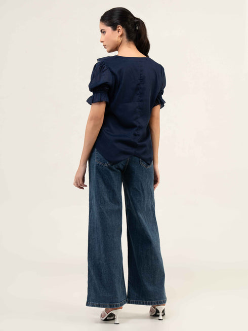 Women Fandi Frill Neck Top