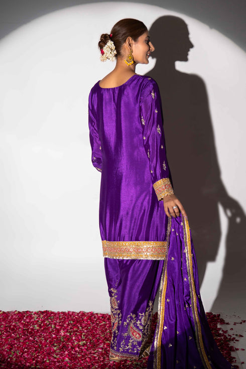 Majestic Violet Bridal Farsi 3 Piece Suit