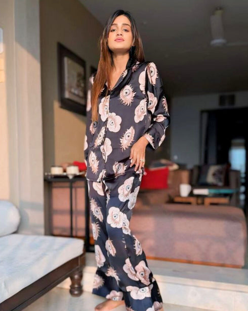 Printed Satin 2 Piece Night Co-ord Set – Soft & Stylish Sleepwear