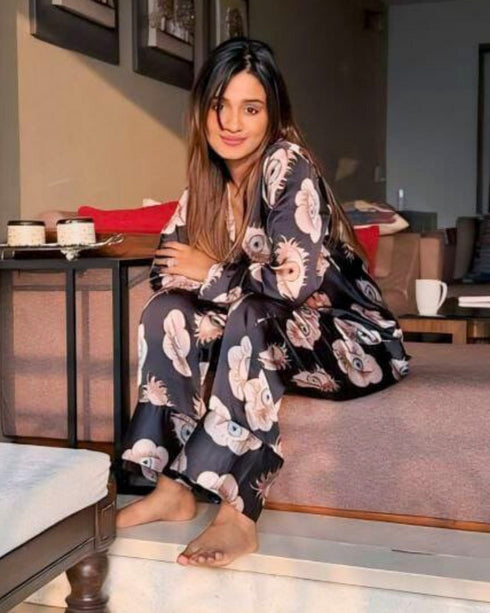 Printed Satin 2 Piece Night Co-ord Set – Soft & Stylish Sleepwear