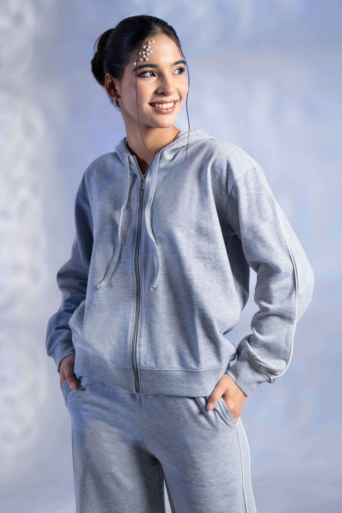Women’s Knitted Cotton Wool Blend Zip-Up Hoodie Co-Ord Set