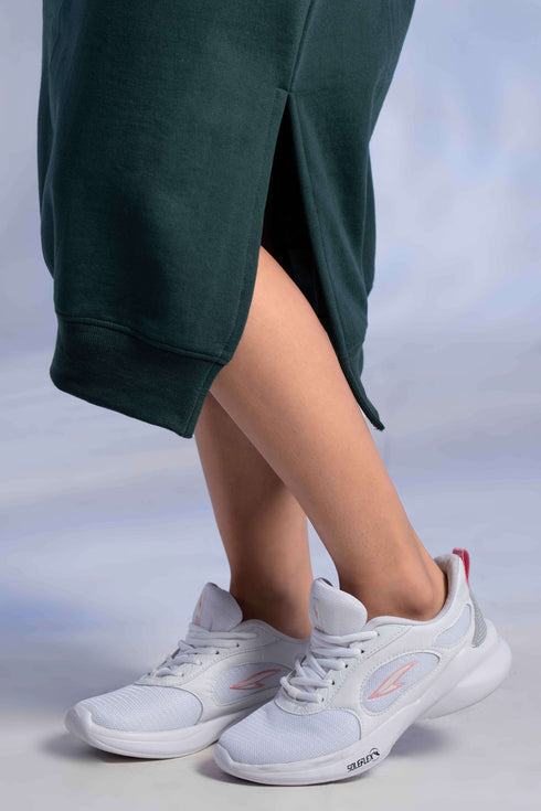 Women's Knitted Cotton Woolen Rib-Cuff Straight Midi Dress