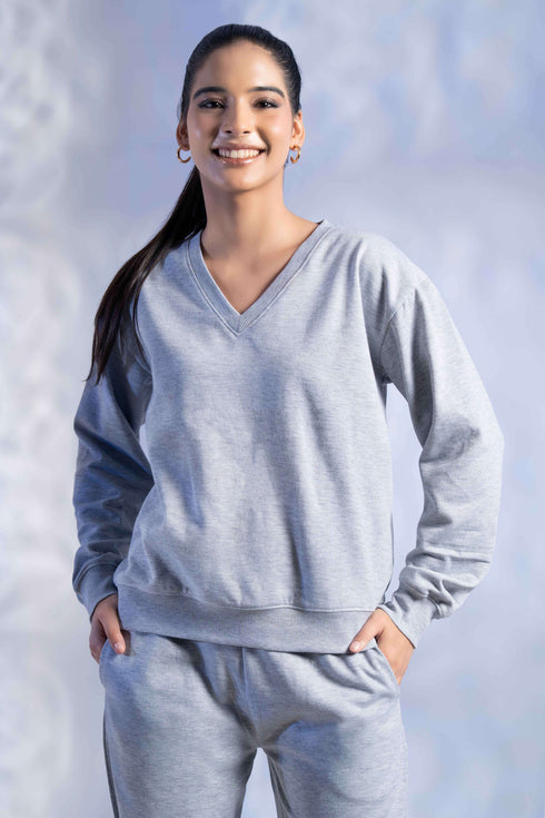 Women’s Knitted Cotton Wool blend V-Neck Lounge Co-Ord Set