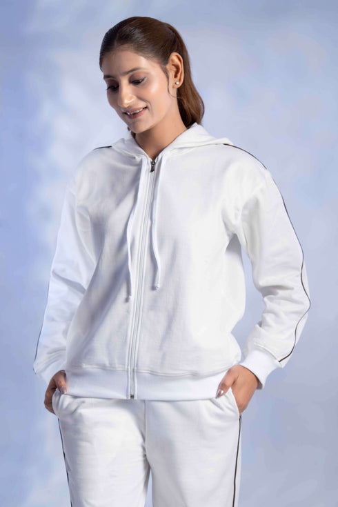 Women’s Knitted Cotton Wool Blend Zip-Up Hoodie Co-Ord Set