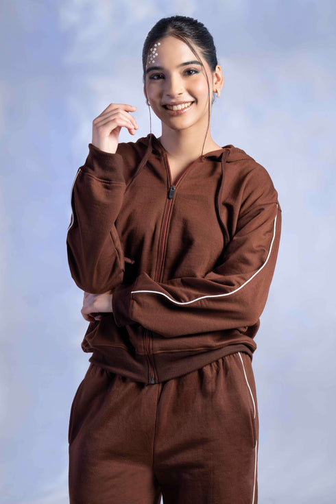 Women’s Knitted Cotton Wool Blend Zip-Up Hoodie Co-Ord Set