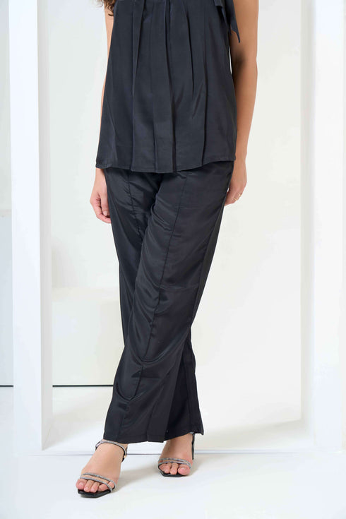 Halter Neck Satin Top with Flared Trousers Co-Ord Sets