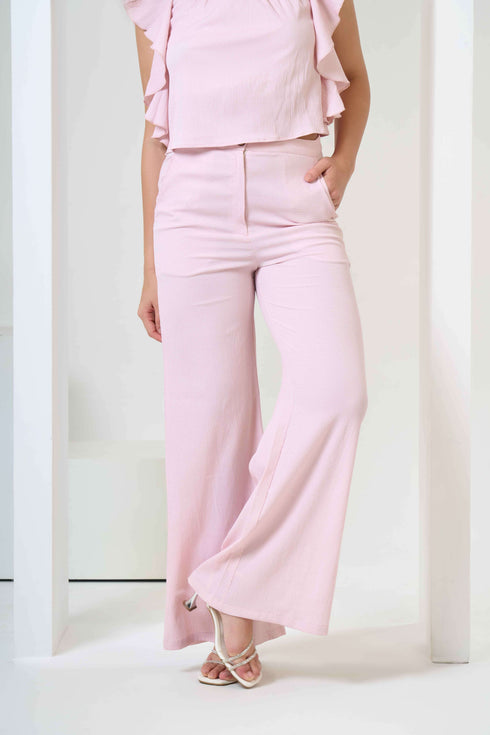 Frill Crop Top with Flared Trousers Co-Ord Sets