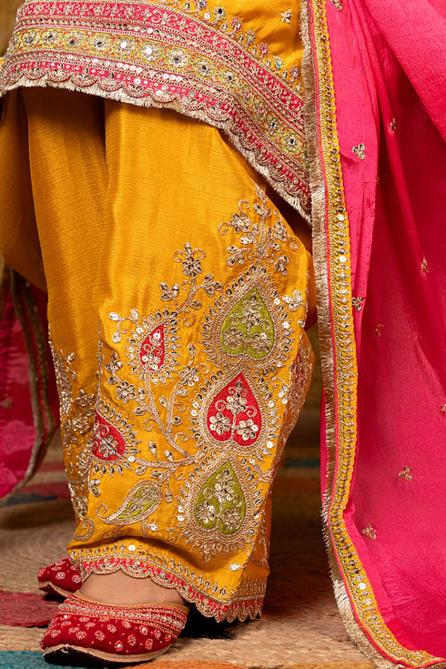 Silk Yellow Embroidered 3Pc Farsi Suit