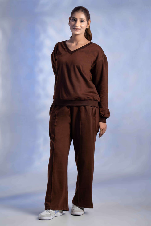 Women’s Knitted Cotton Wool blend V-Neck Lounge Co-Ord Set