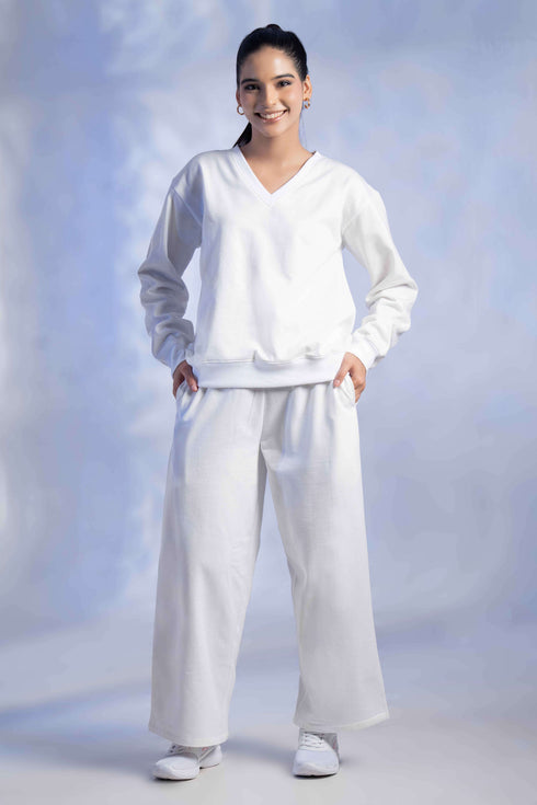 Women’s Knitted Cotton Wool blend V-Neck Lounge Co-Ord Set