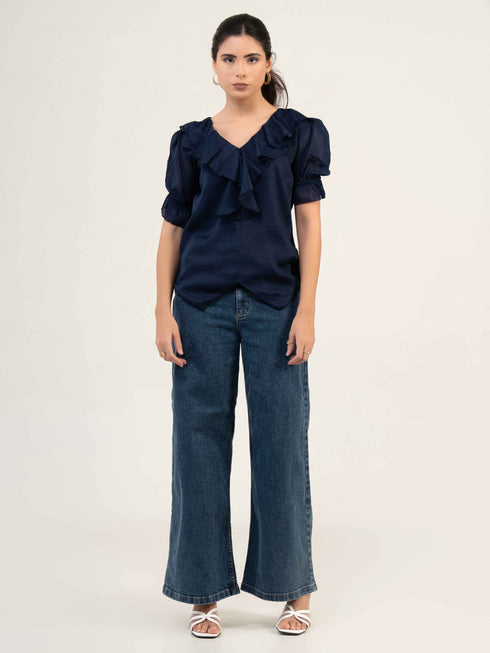 Women Fandi Frill Neck Top