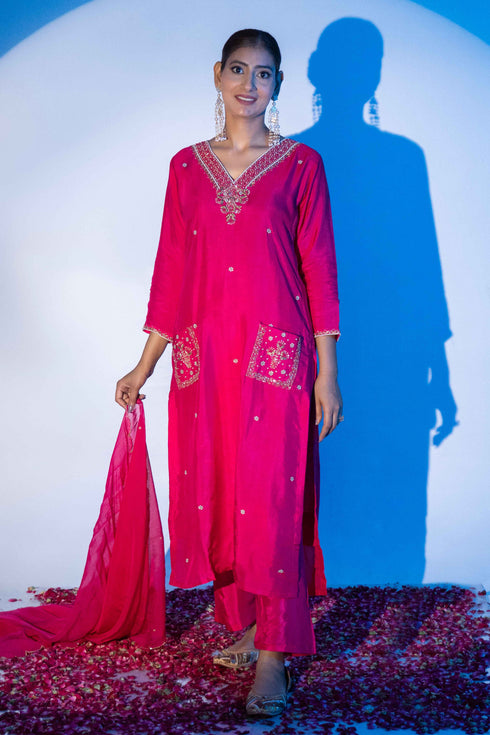 Festive Hot Pink 3 Piece Outfit with Pocket