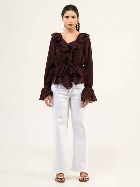 Women Fandi Bell Sleeves Peplum Top