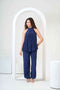 Halter Neck Satin Top with Flared Trousers Co-Ord Sets