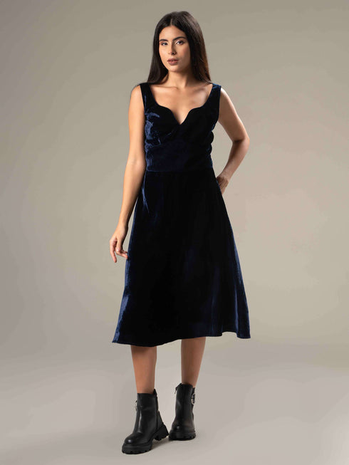 Velvet Blue Midi Dress