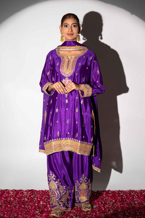 Majestic Violet Bridal Farsi 3 Piece Suit