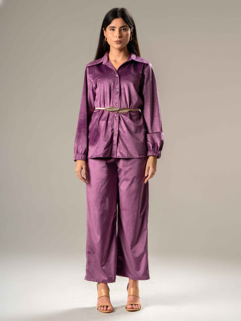 Velvet Full Sleeves Shirt with Trousers Co-Ords