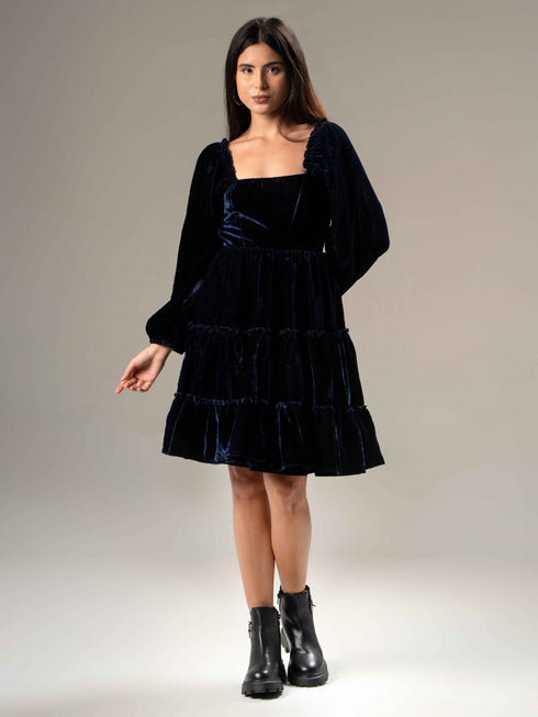 Velvet Blue Flair Dress