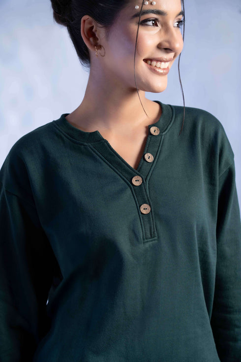 Women's Knitted Cotton Wool blend Henley Lounge Co-Ord Set