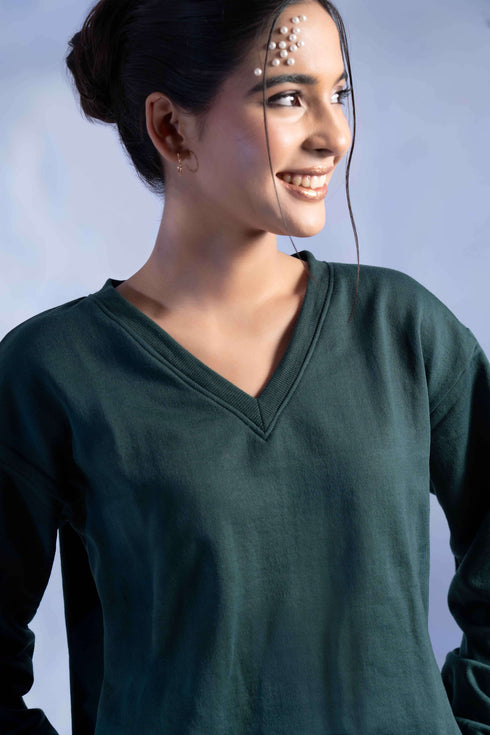 Women’s Knitted Cotton Wool blend V-Neck Lounge Co-Ord Set