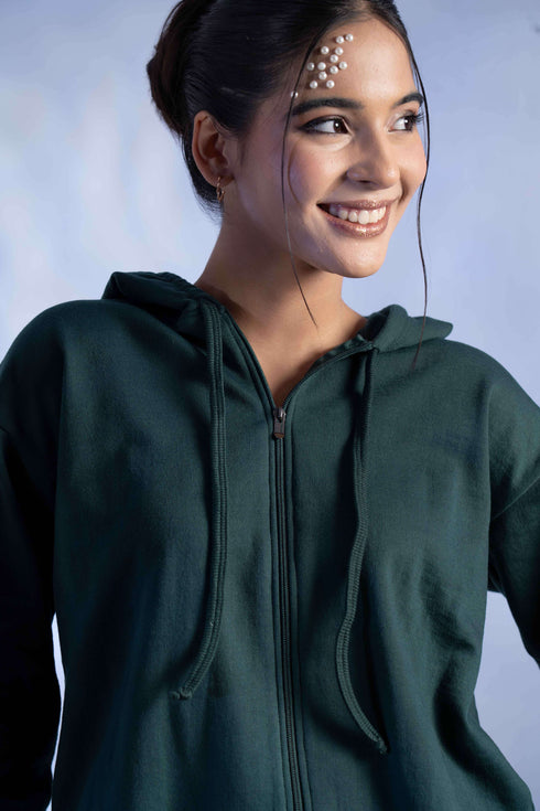 Women’s Knitted Cotton Wool Blend Zip-Up Hoodie Co-Ord Set