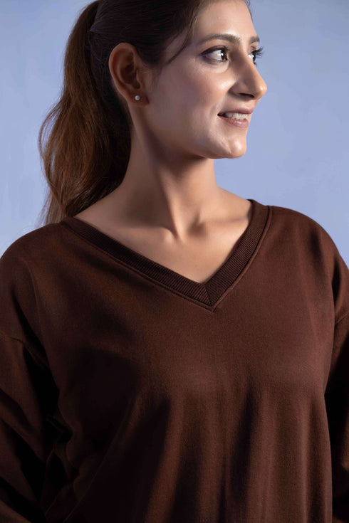 Women’s Knitted Cotton Wool blend V-Neck Lounge Co-Ord Set