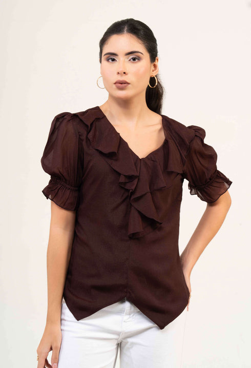 Women Fandi Frill Neck Top