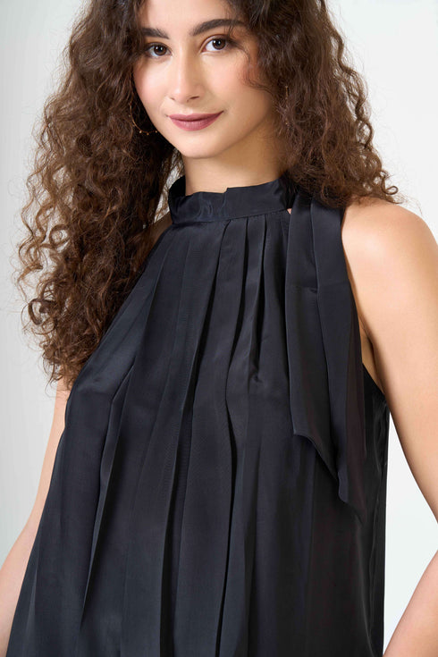 Halter Neck Satin Top with Flared Trousers Co-Ord Sets