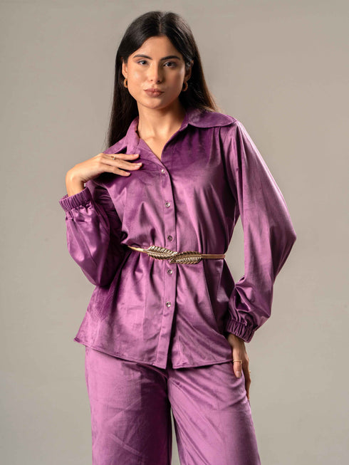 Velvet Full Sleeves Shirt with Trousers Co-Ords